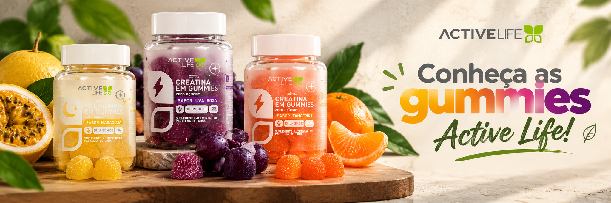 Creatina, melatonina e vitamina C: conheça as gummies Active Life na Center Sport e confira!